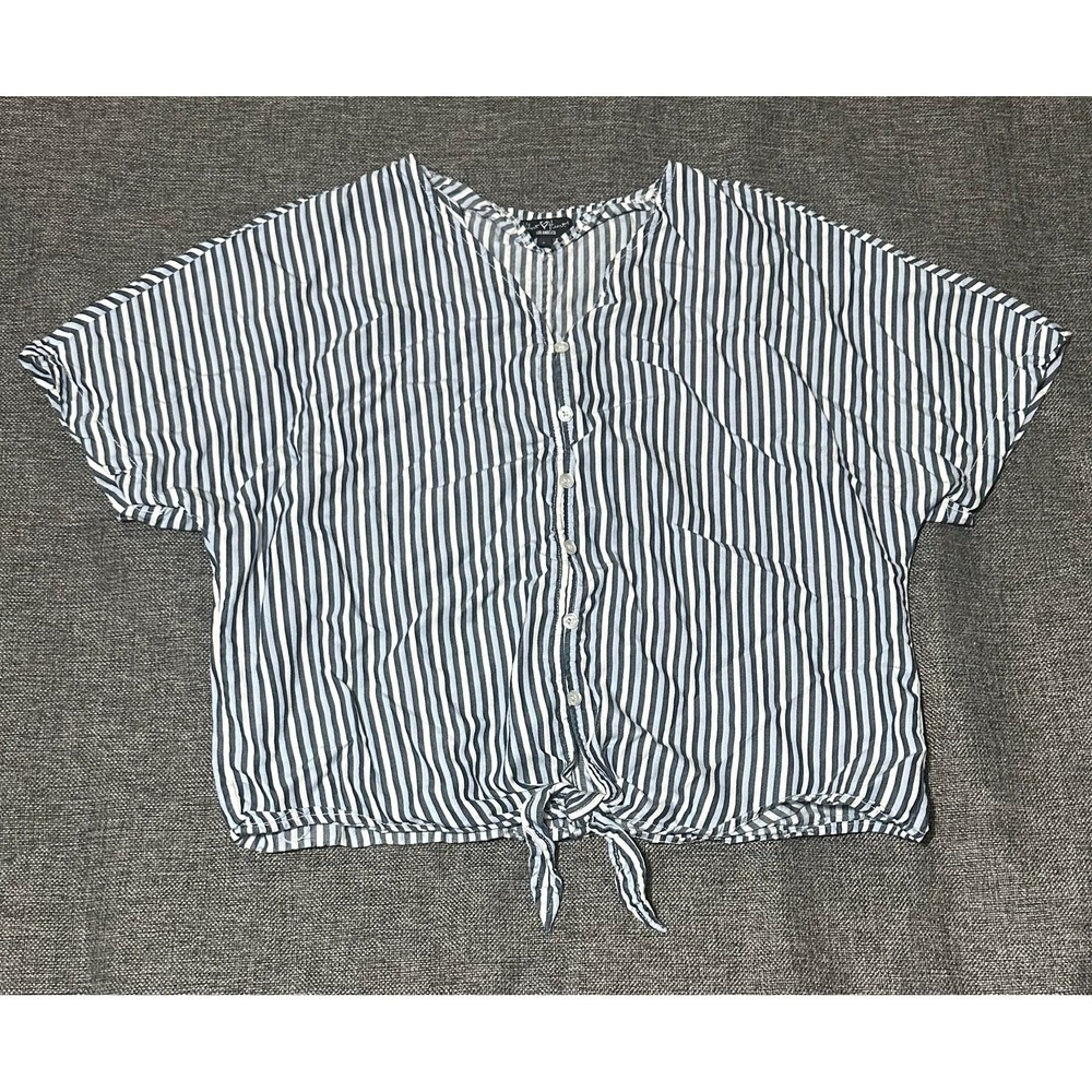 Velvet Heart Women's L‎ Short Sleeve Button Down Striped Blouse